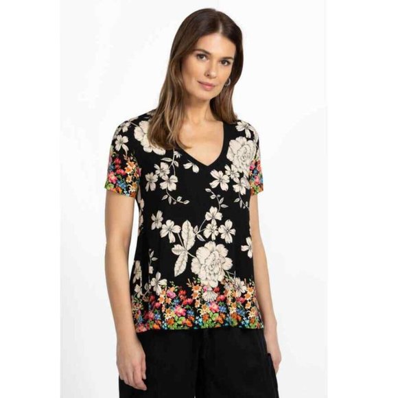 Johnny Was Redland Favorite Short Sleeve V Neck Swing Tee Special Shirt Black NW - Picture 3 of 15